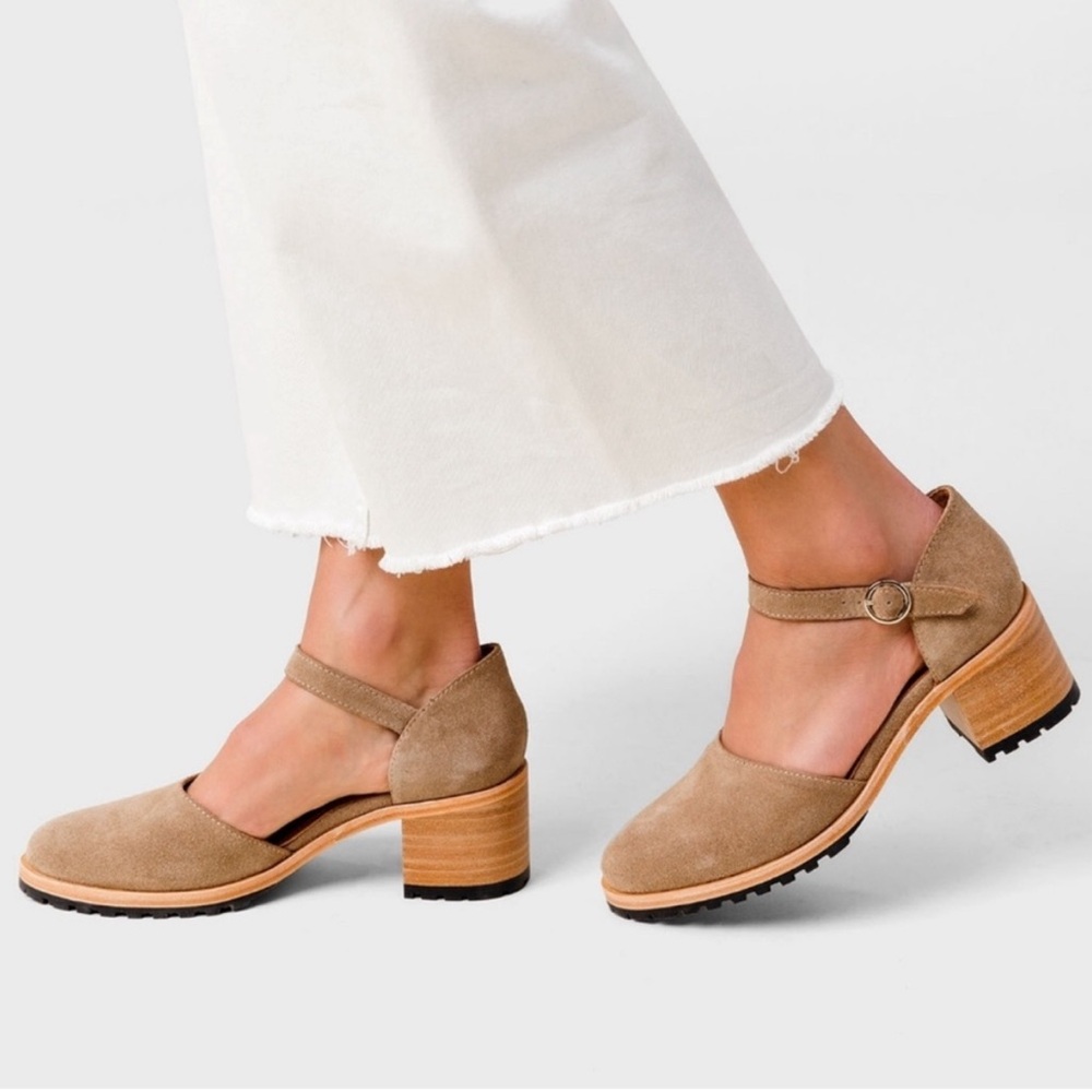 Portland Leather patina heeled mary jane taupe